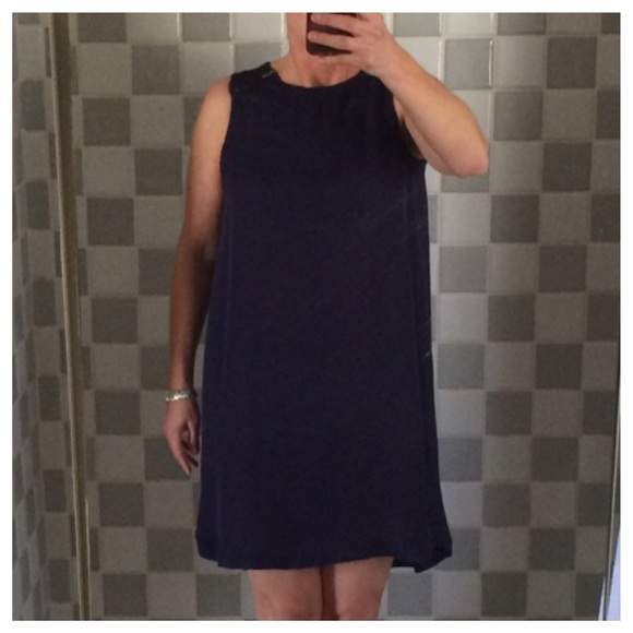 A.L.C. Navy Silk Sheath Dress w/Zipper Shoulder - Picture 4 of 4