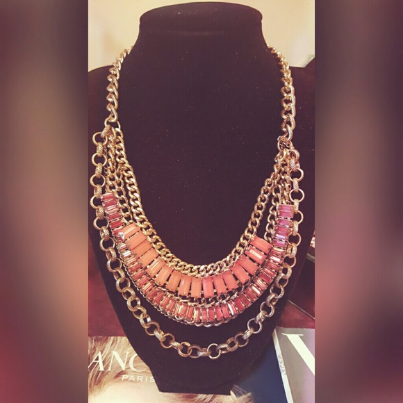 Goldtone Pink Statement Necklace