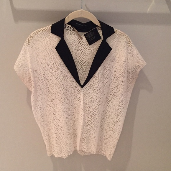 Roland Mouret Mesh White and Black Top