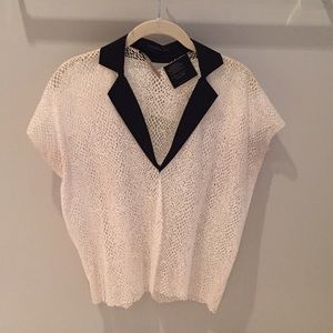 Roland Mouret Mesh White and Black Top