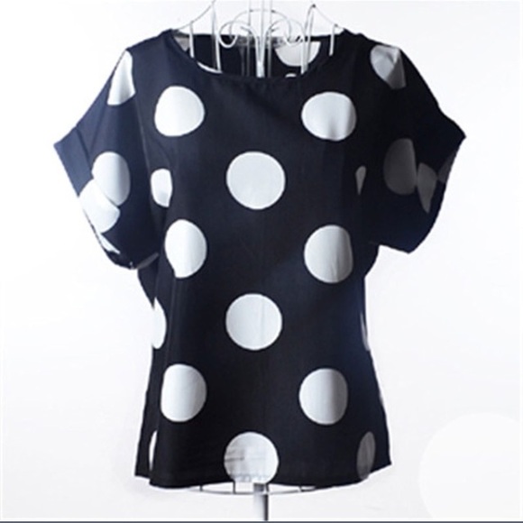 Tops - Black and white chiffon polka dot top
