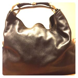 SOLD Large black leather horsebit hobo