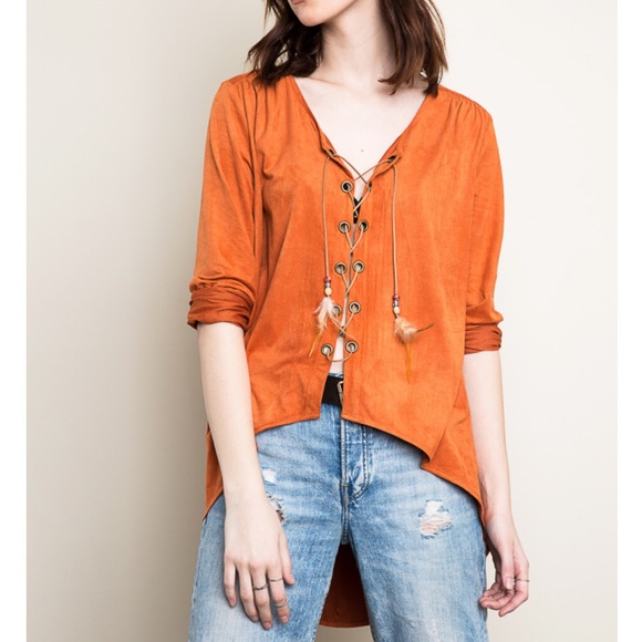 1DAYSALE "Sea Fever" Faux Suede Lace Up Top - Picture 4 of 4
