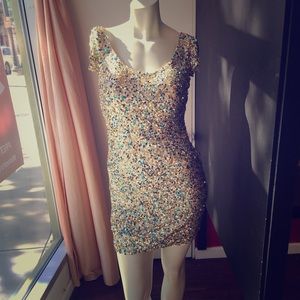 Gold Sequin Shail K. Cap Sleeve Dress