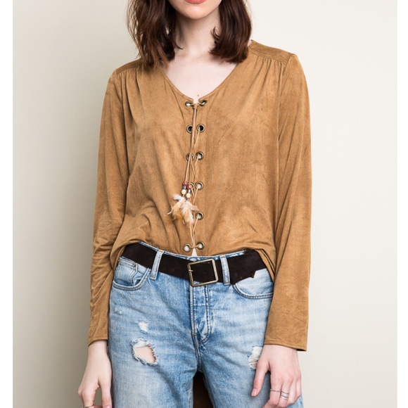 1DAYSALE "Sea Fever" Faux Suede Lace Up Top - Picture 4 of 4