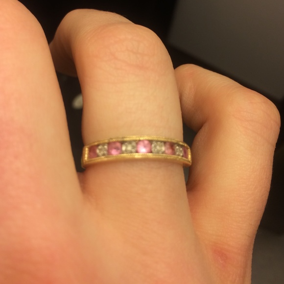 PRICE DROP 14k gold, diamond, pink sapphire band