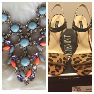 J.Crew necklace and animal print sandals bundle