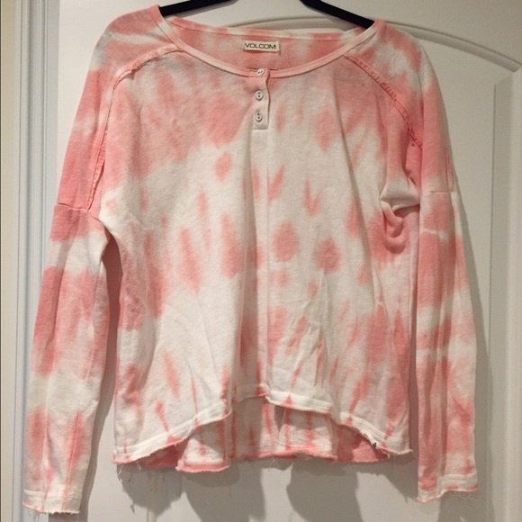 Volcom pink tie dye pull over sweatshirt small