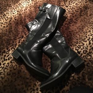 Black wide calf boots