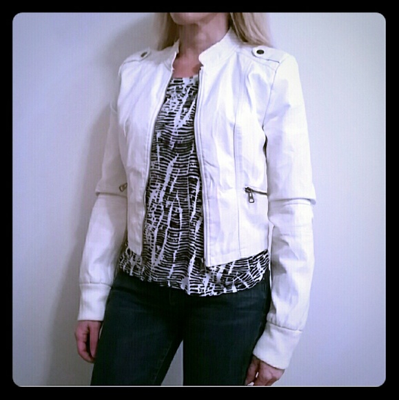 Faux leather white moto jacket