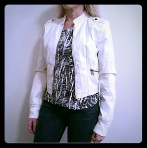 Faux leather white moto jacket
