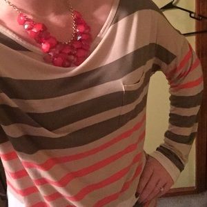 Stripped coral, olive, and tan long sleeve tshirt