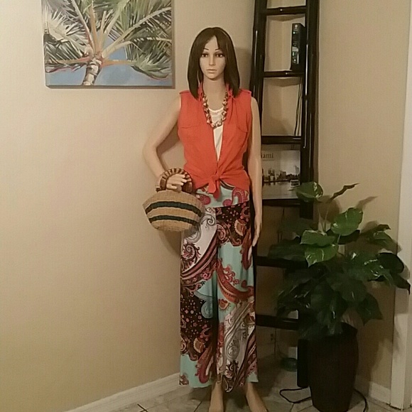 Paisley design wide leg pants - Picture 1 of 3