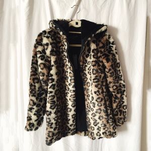 Lucca Couture Faux Fur Leopard Hooded Coat