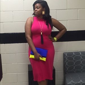 Hot Pink Sleevless Midi Dress