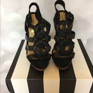 LAMB Black suede caged sandals