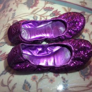 Tory Burch purple glitter ballet flats