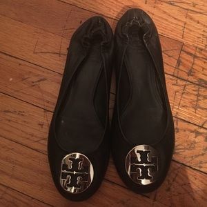 Tory burch black/silver classic reva ballet