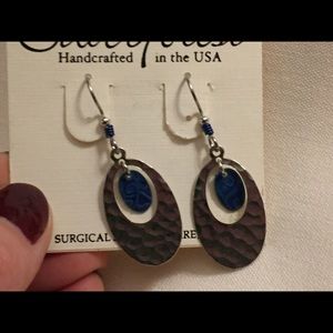 Silver and blue teardrop earrings
