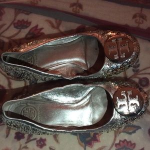 Tory Burch silver sequin ballet flats