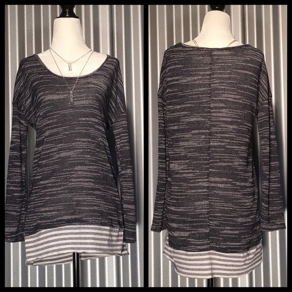 👍2 for $20👍 Marled Blue Long Sleeve Striped Top - Picture 4 of 4