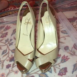 Christian Louboutin sling back nude pumps