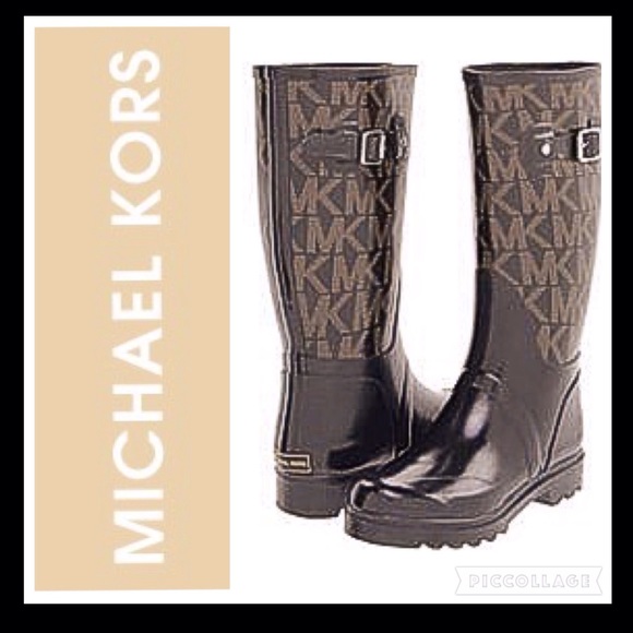 michael kors rain boots black and brown