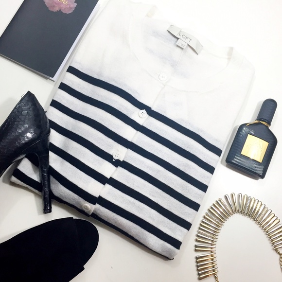 LOFT Sweaters - Striped Classic Cardigan