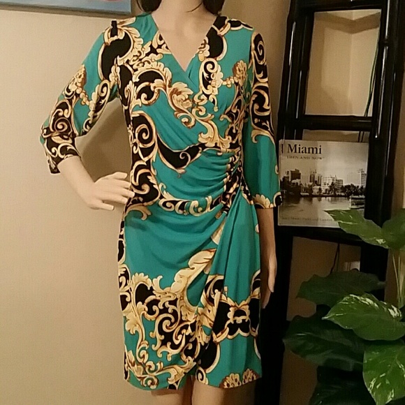 Tulip cut dress teal and gold - Picture 2 of 3