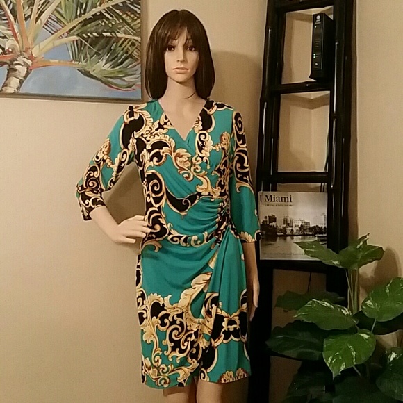 Tulip cut dress teal and gold - Picture 3 of 3