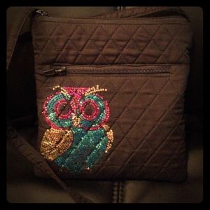 Owl Cross body black fabric purse