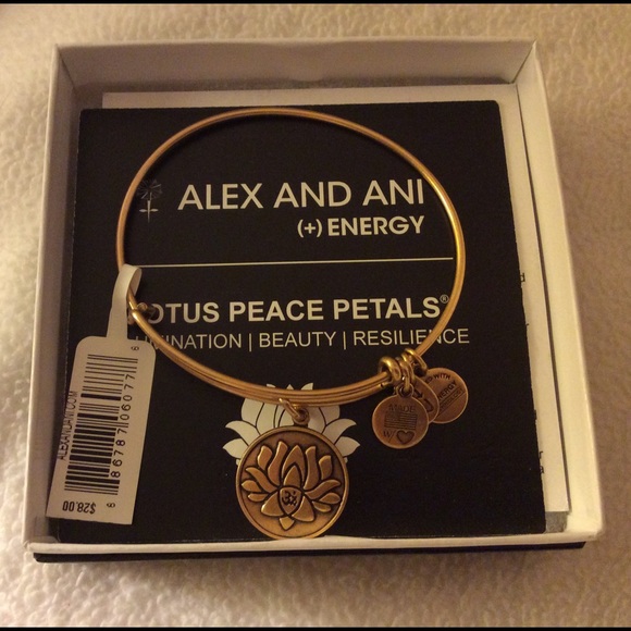 NWT Alex & Ani Lotus Peace Goldtone Charm Bracelet