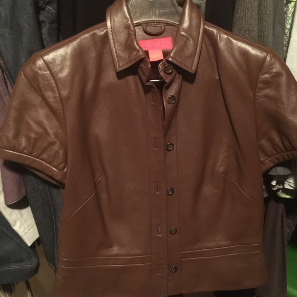 Chocolate leather short sleeve jacket