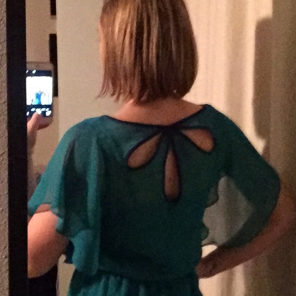 *sold* Express Teal Flowy Mini Dress - Picture 2 of 4