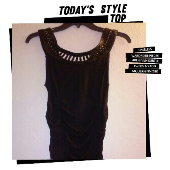 👚 Black Top with Leather Scoop Neck 👚