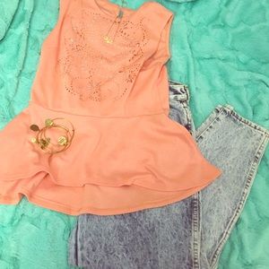 Peach Peplum Shirt w/ Clutch