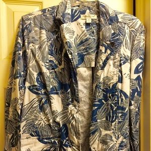 Coldwater Creek 2X Jacket White & Blue print