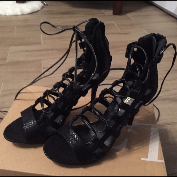 Wild Diva Black snakeskin Lace up sexy heels