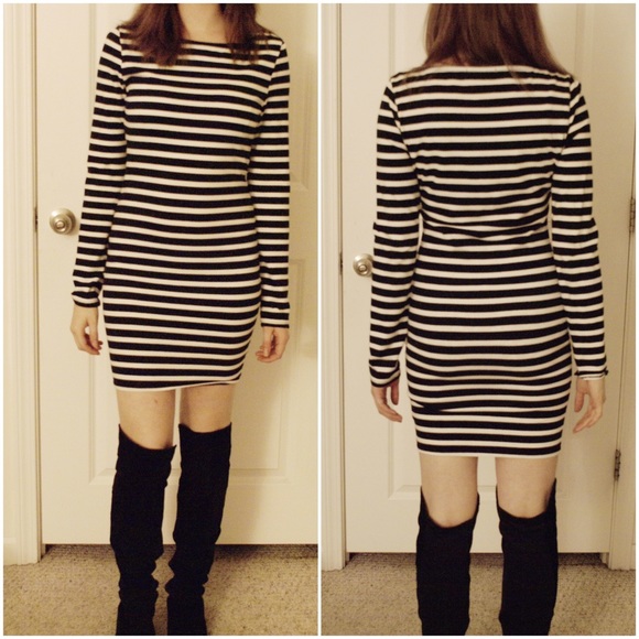 Black and White Striped Bodycon Dress
