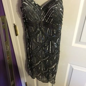 Silver, sequined homecoming dress