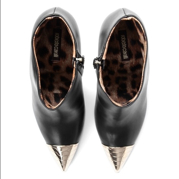 Roberto Cavalli black leather ankle boots silver size 38 - Picture 4 of 9