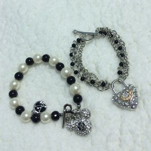 2 sets of silver beaded bracelets