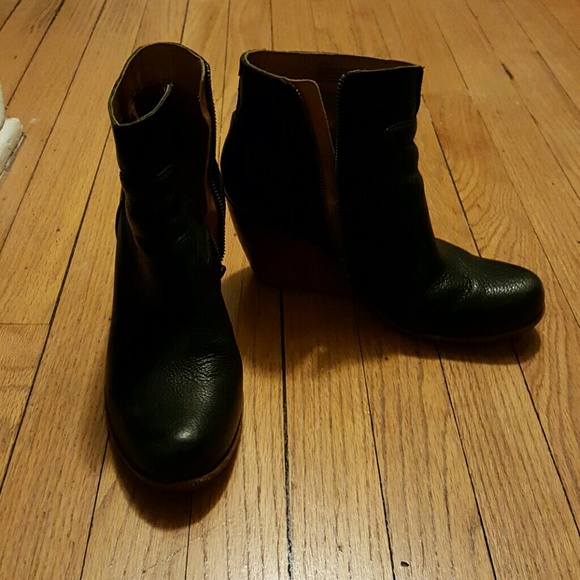 Black leather wedge heel