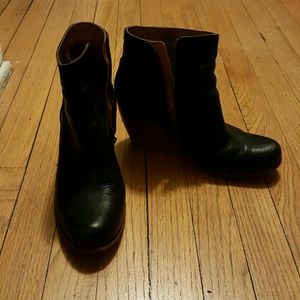 Black leather wedge heel