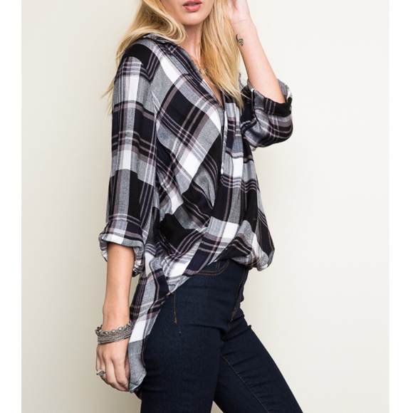 "Idiom" Plaid Faux Wrap Top - Picture 2 of 4