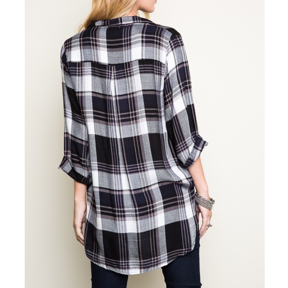 "Idiom" Plaid Faux Wrap Top - Picture 3 of 4