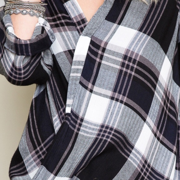 "Idiom" Plaid Faux Wrap Top - Picture 4 of 4