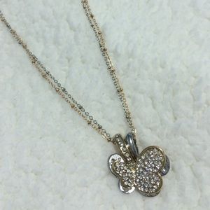 Gold and silver butterfly necklace w/ rhinestones