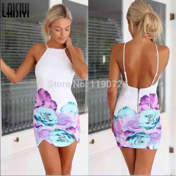 White floral backless dress
