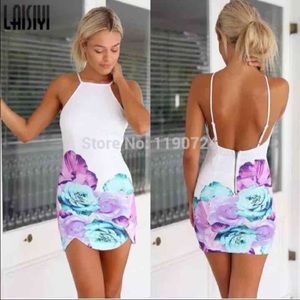 White floral backless dress